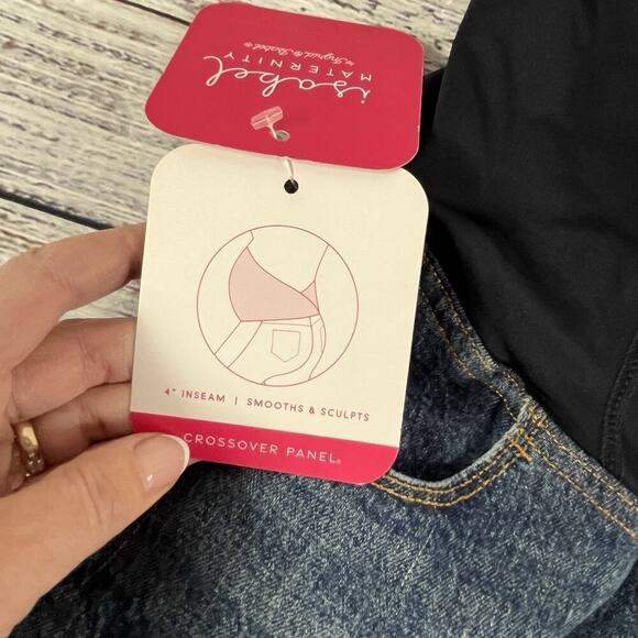 Isabel Maternity Denim Jean Shorts sz 14/32 Midi Short Crossover Panel 4"Inseam - Picture 7 of 10